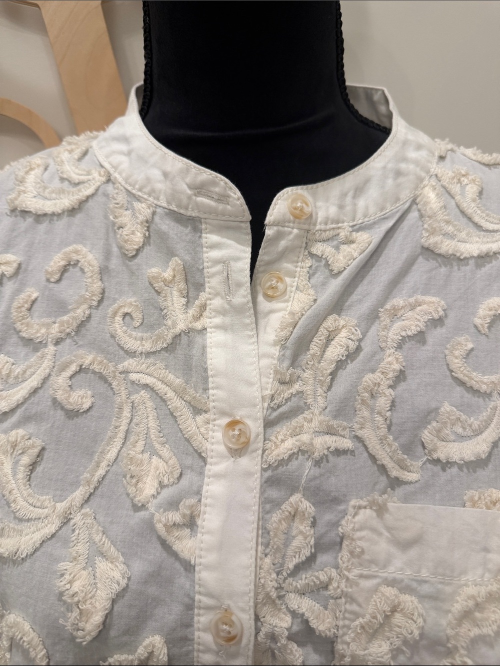 Anthropologie White Cream Embroidered Button-Up Blouse - Picture 2 of 5
